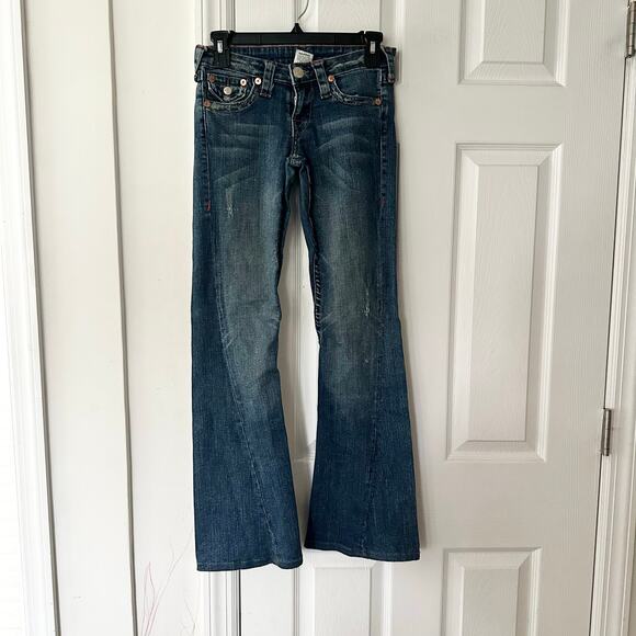 True Religion Vintage Y2K Low Rise Bridget Stone & Tint Flare Leg Denim Jeans 24 - Picture 1 of 11